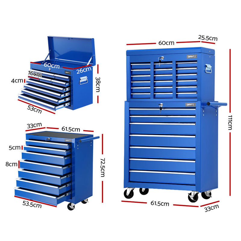 Giantz 17 Drawers Tool Box Trolley Chest Cabinet Cart Garage Mechanic Toolbox Blue - Sale Now
