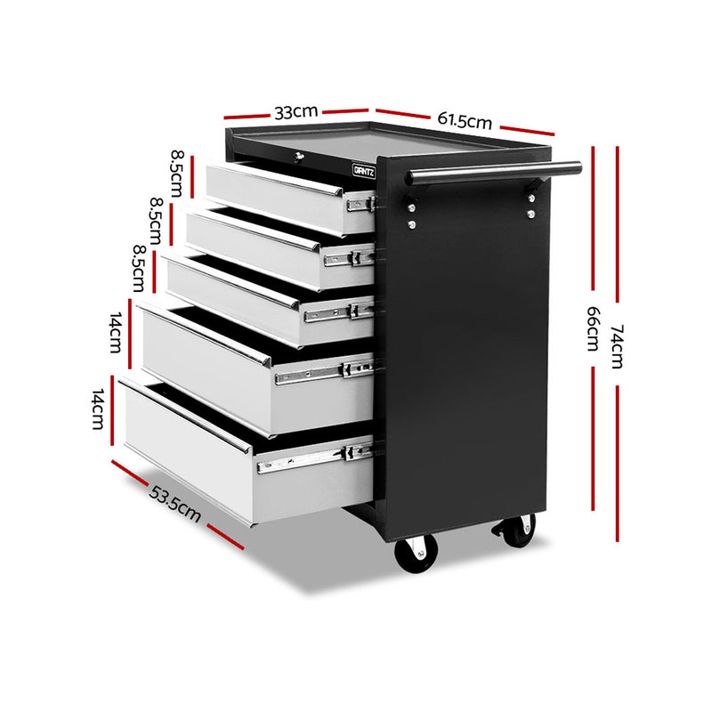 Giantz 5 Drawer Mechanic Tool Box Storage Trolley - Black & Grey - Sale Now