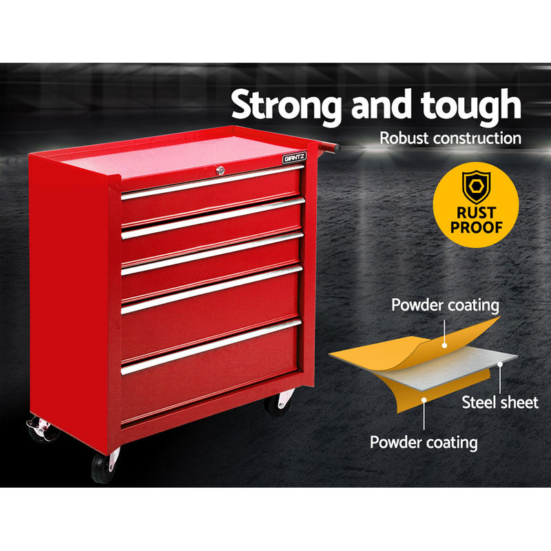 Giantz 5 Drawer Mechanic Tool Box Storage Trolley - Red - Sale Now