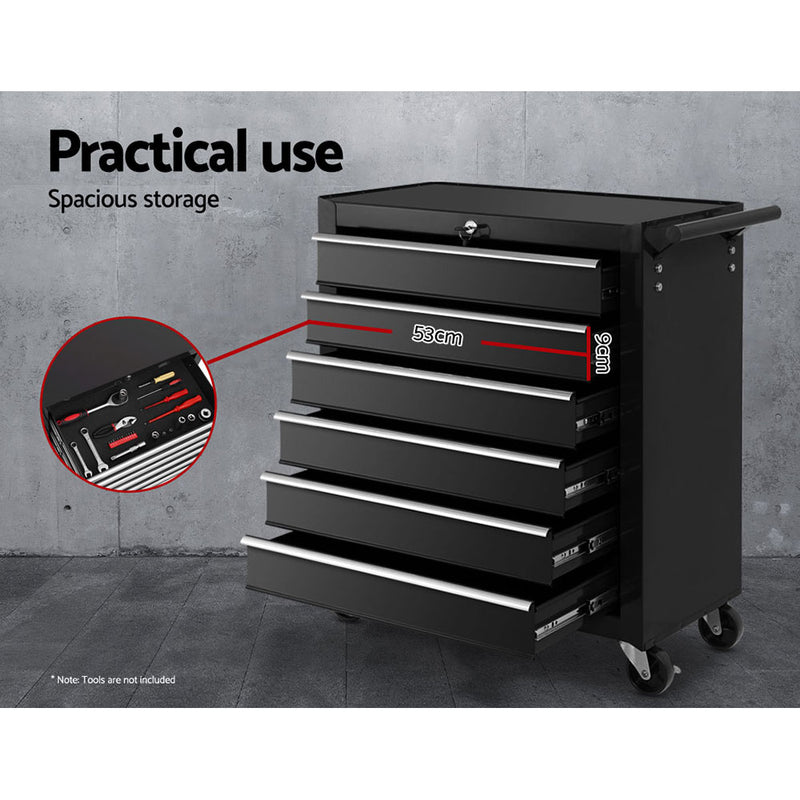 Giantz Tool Box Trolley Chest Cabinet 6 Drawers Cart Garage Toolbox Set Black - Sale Now