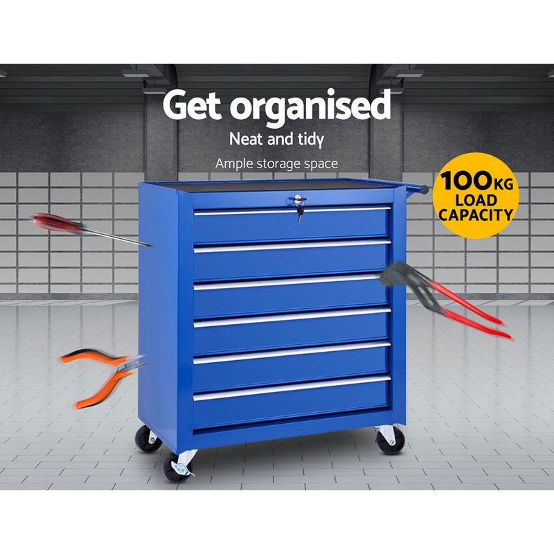 Giantz Tool Box Trolley Chest Cabinet 6 Drawers Cart Garage Toolbox Set Blue - Sale Now