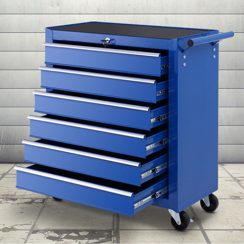 Giantz Tool Box Trolley Chest Cabinet 6 Drawers Cart Garage Toolbox Set Blue - Sale Now