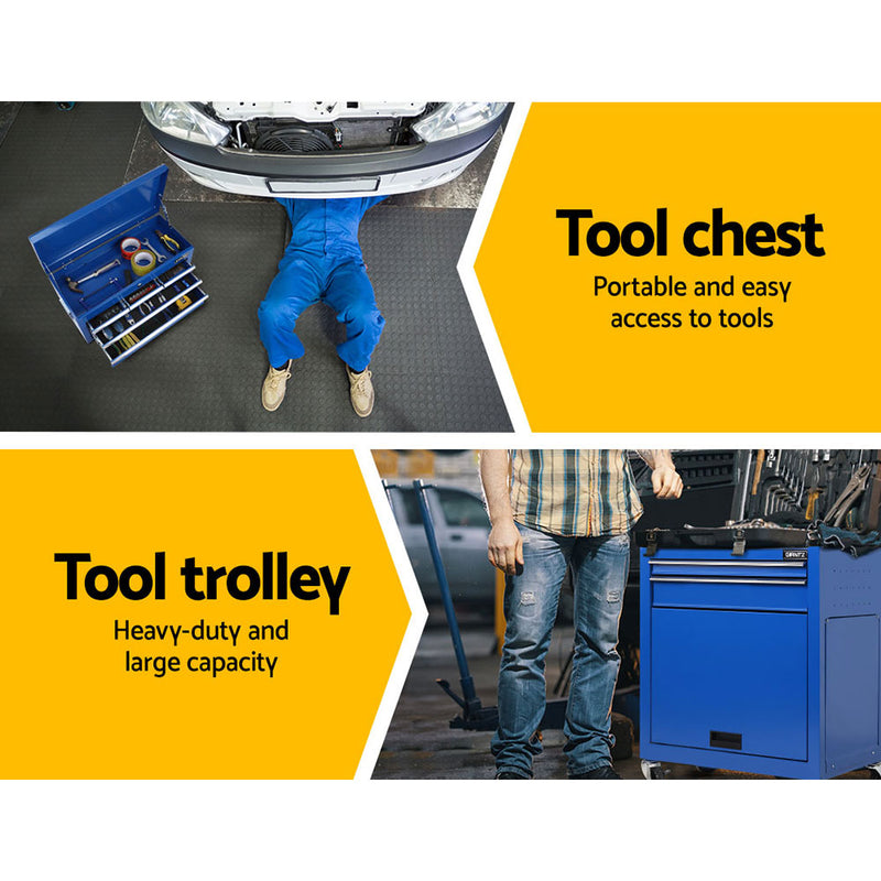 Giantz 7 Drawer Tool Box Cabinet Chest Storage Garage Toolbox Organiser Set Blue - Sale Now