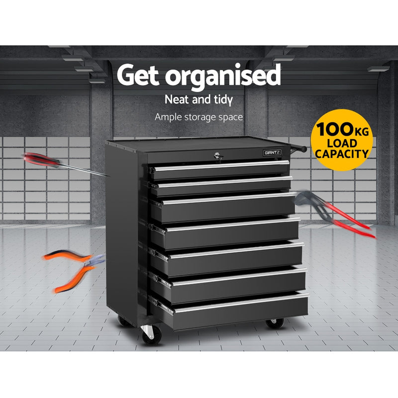 Giantz Tool Chest and Trolley Box Cabinet 7 Drawers Cart Garage Storage Black - Sale Now