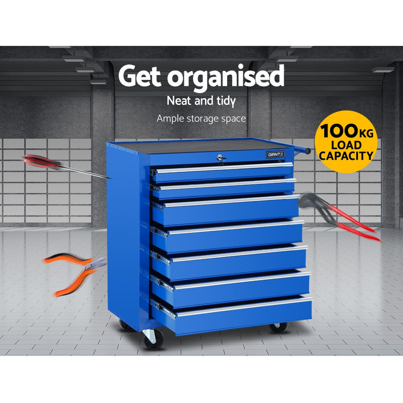 Giantz Tool Chest and Trolley Box Cabinet 7 Drawers Cart Garage Storage Blue - Sale Now