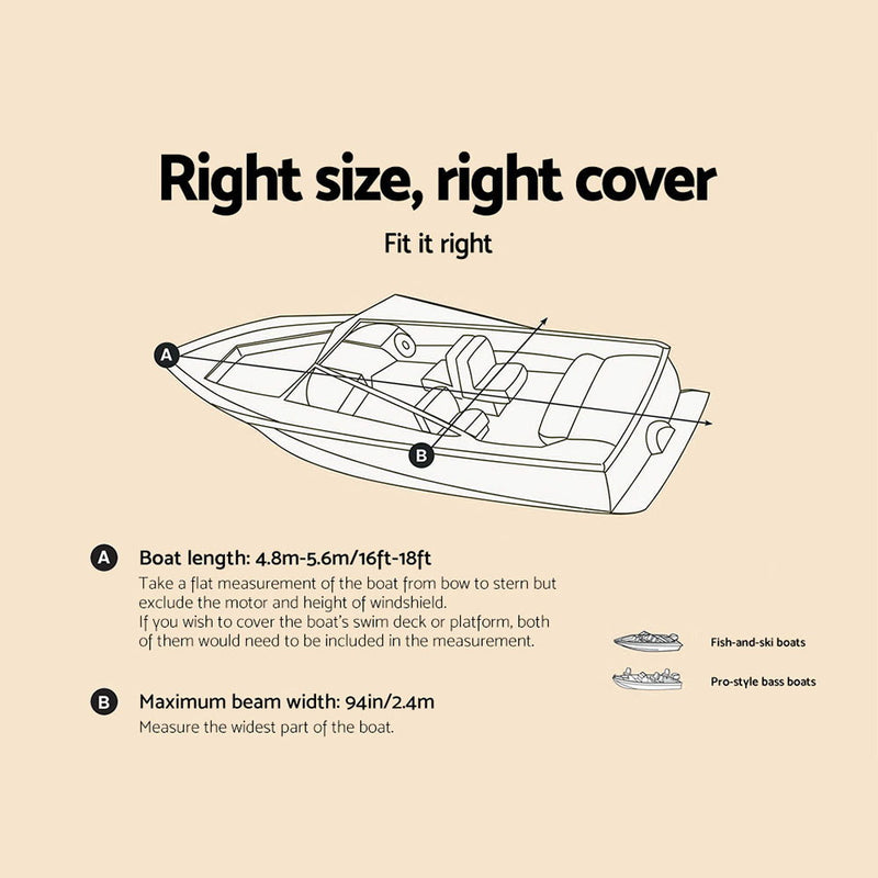 16 - 18.5 foot Waterproof Boat Cover - Grey - Sale Now
