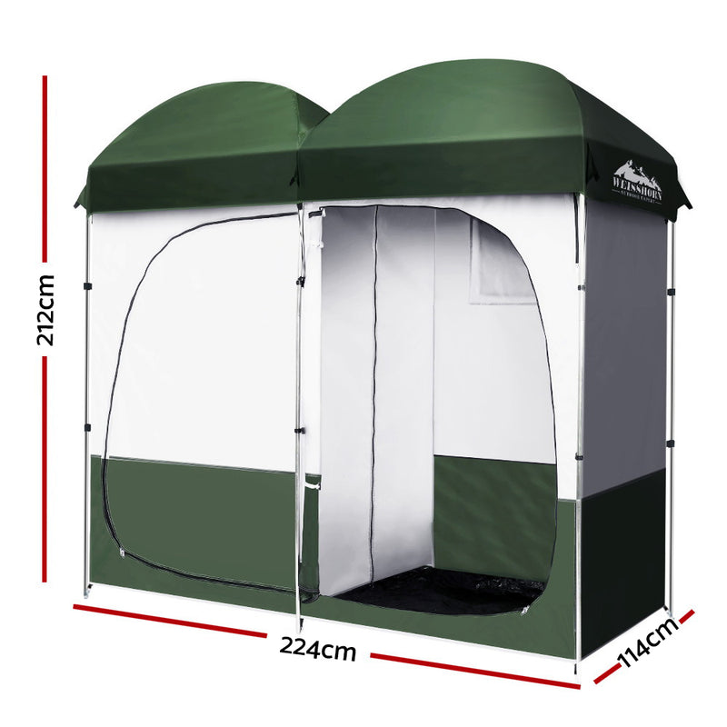 Weisshorn Double Camping Shower Toilet Tent Outdoor Portable Change Room Green - Sale Now