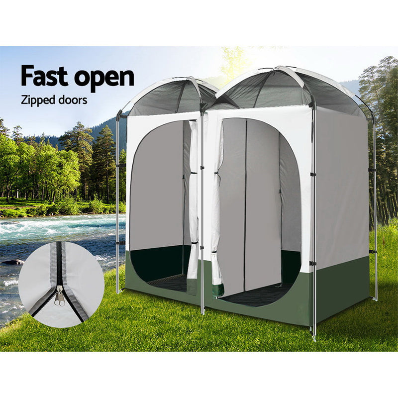 Weisshorn Double Camping Shower Toilet Tent Outdoor Portable Change Room Green - Sale Now