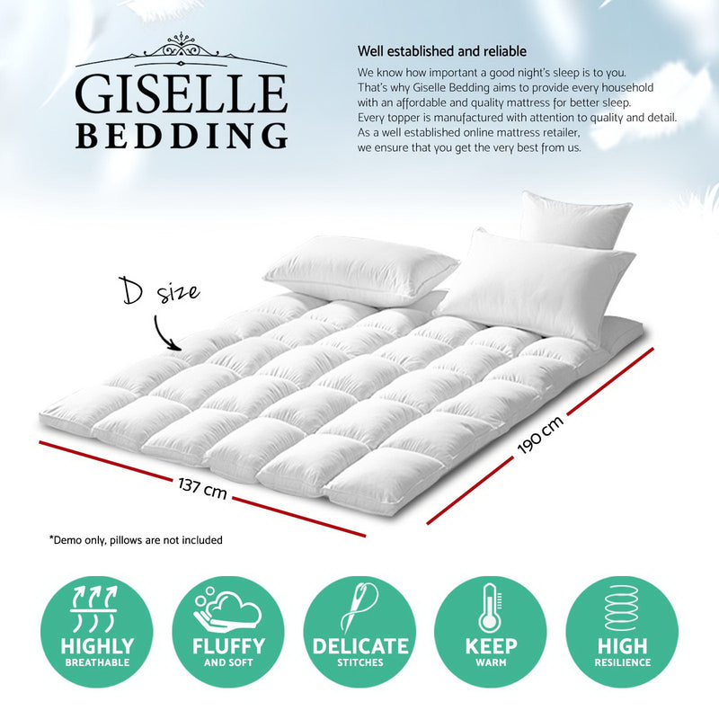 Giselle DOUBLE Mattress Topper Duck Feather Down 1000GSM Pillowtop Topper - Sale Now