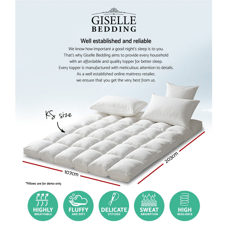 Giselle King Single Mattress Topper Pillowtop 1000GSM Microfibre Filling Protector - Sale Now