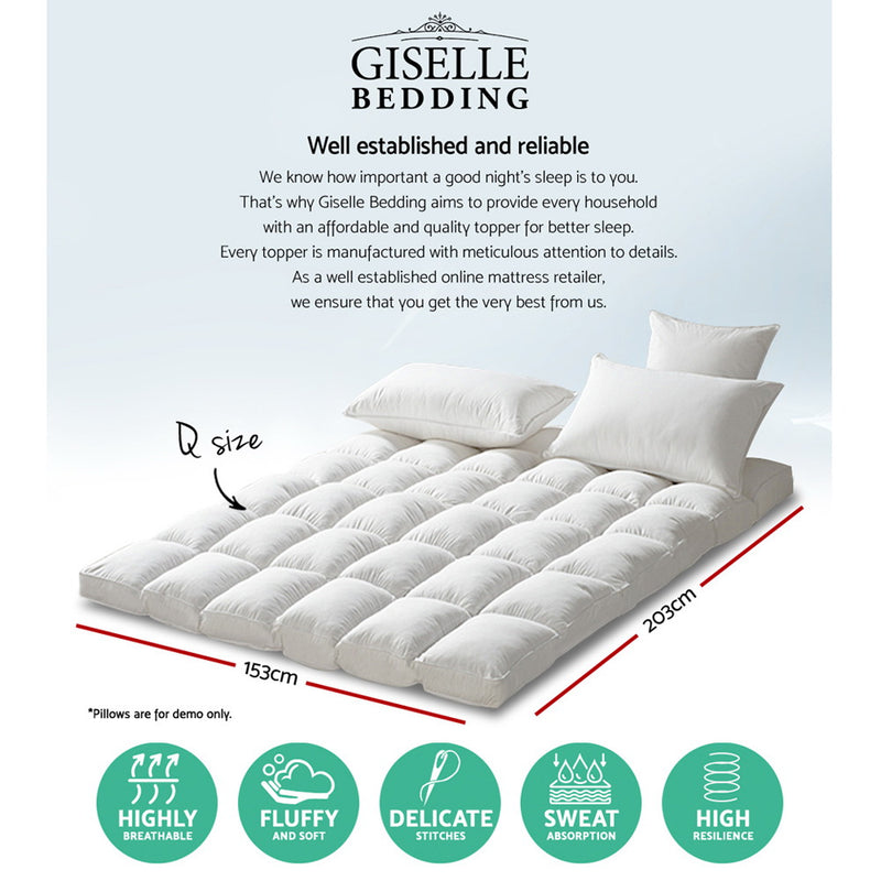 Giselle Queen Mattress Topper Pillowtop 1000GSM Microfibre Filling Protector - Sale Now