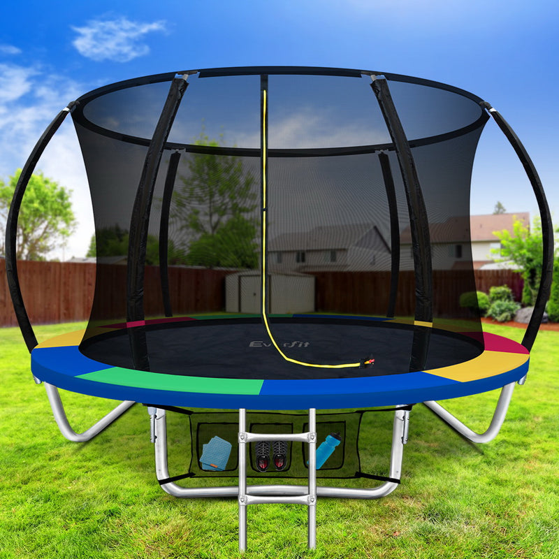 Everfit 8FT Trampoline Round Trampolines Kids Enclosure Safety Net Pad Outdoor Multi-coloured - Sale Now