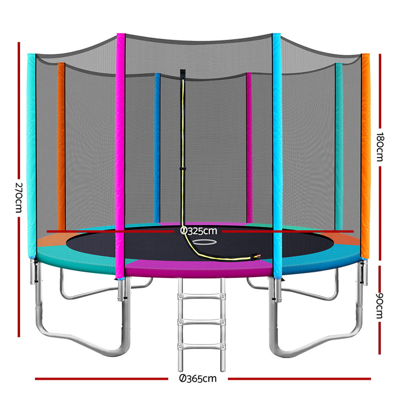 12FT Trampoline Round Trampolines Kids Safety Net Enclosure Pad Outdoor Gift Multi-coloured - Sale Now