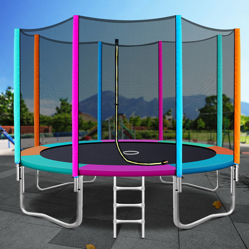 12FT Trampoline Round Trampolines Kids Safety Net Enclosure Pad Outdoor Gift Multi-coloured - Sale Now