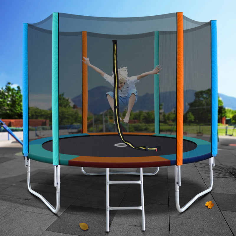 8FT Trampoline Round Trampolines Kids Safety Net Enclosure Pad Outdoor Gift Multi-coloured - Sale Now