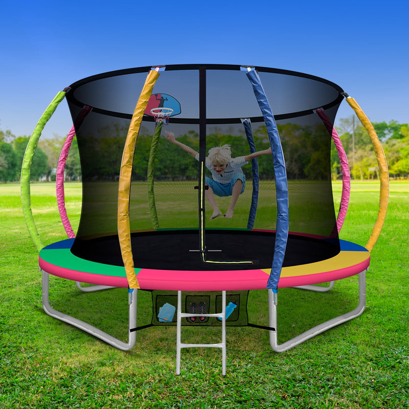 Everfit 10FT Trampoline Round Trampolines With Basketball Hoop Kids Present Gift Enclosure Safety Net Pad Outdoor Multi-coloured - Sale Now