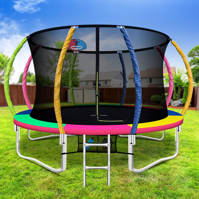 Everfit 12FT Trampoline Round Trampolines With Basketball Hoop Kids Present Gift Enclosure Safety Net Pad Outdoor Multi-coloured - Sale Now
