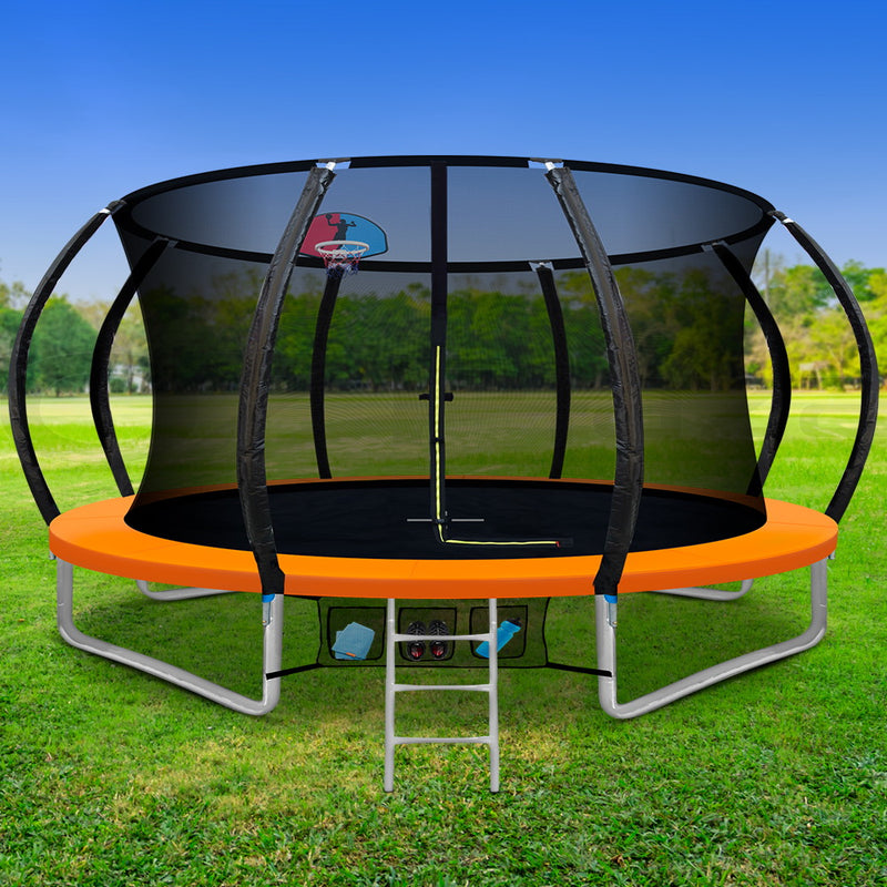 Everfit 12FT Trampoline Round Trampolines With Basketball Hoop Kids Present Gift Enclosure Safety Net Pad Outdoor Orange - Sale Now