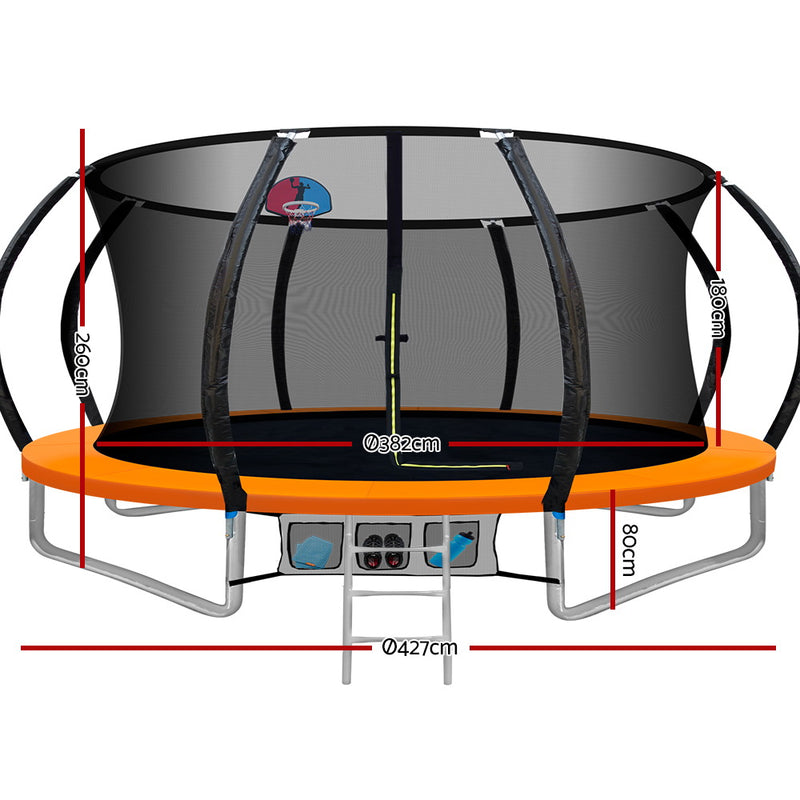 Everfit 14FT Trampoline Round Trampolines With Basketball Hoop Kids Present Gift Enclosure Safety Net Pad Outdoor Orange - Sale Now