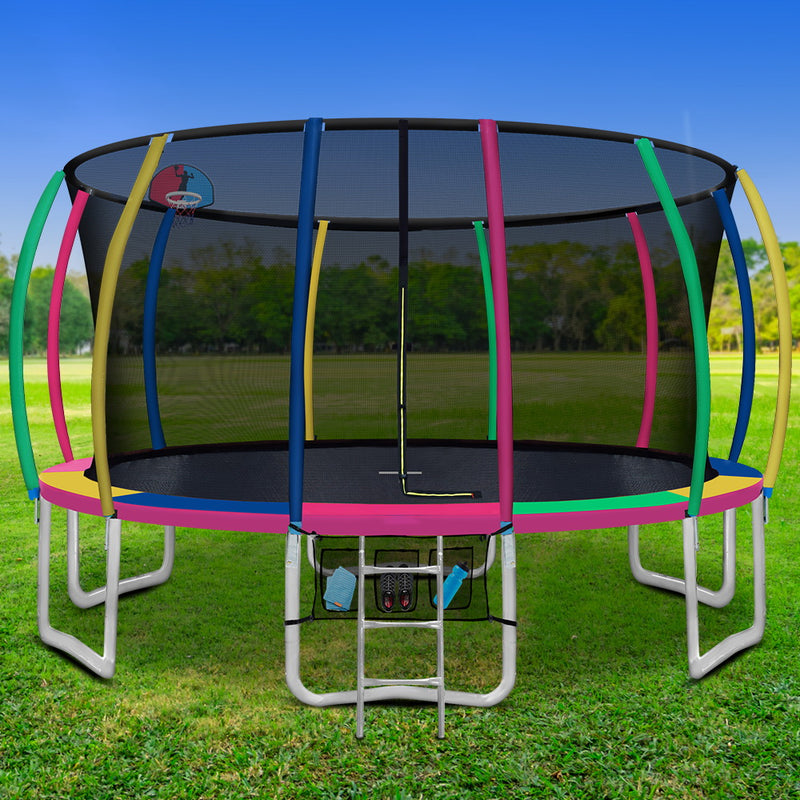 Everfit 16FT Trampoline Round Trampolines With Basketball Hoop Kids Present Gift Enclosure Safety Net Pad Outdoor Multi-coloured - Sale Now