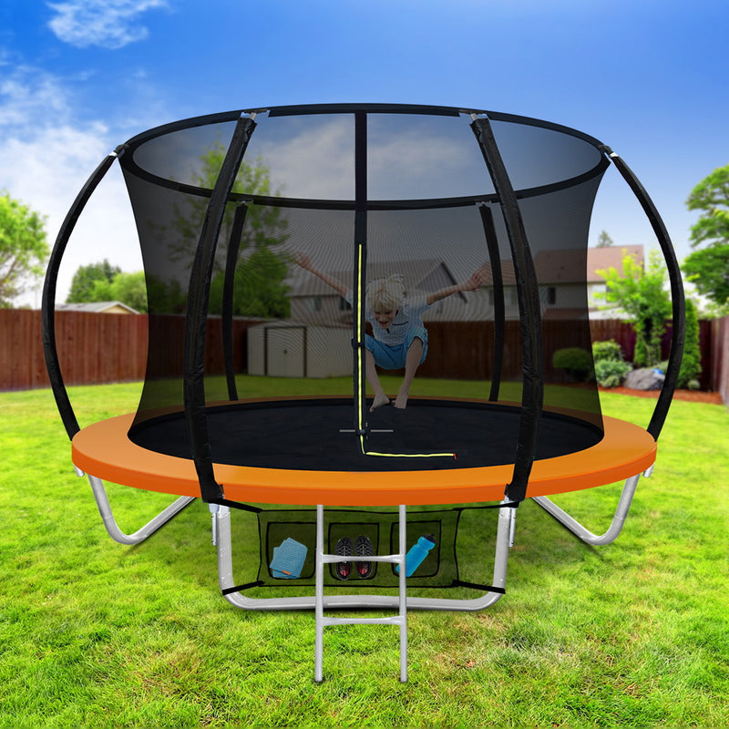 Everfit 8FT Trampoline Round Trampolines Kids Present Gift Enclosure Safety Net Pad Outdoor Orange - Sale Now