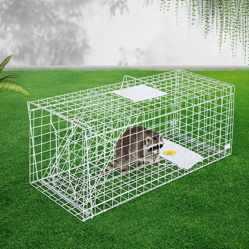 Humane Animal Trap Cage 108 x 40 x 45cm  - Silver - Sale Now