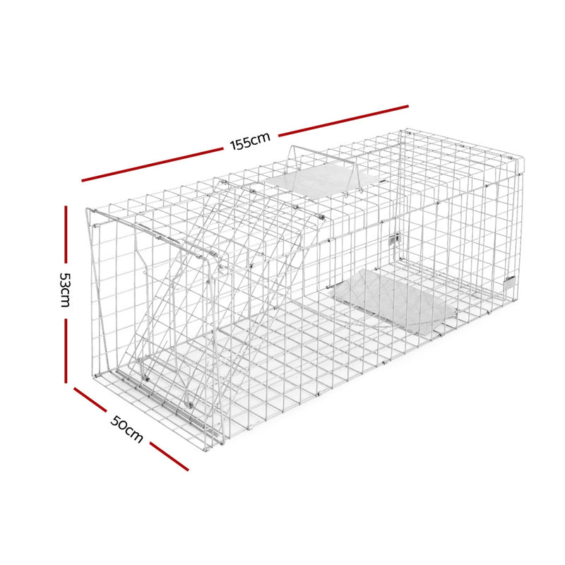 Humane Animal Trap Cage 150 x 50 x 53cm  - Silver - Sale Now