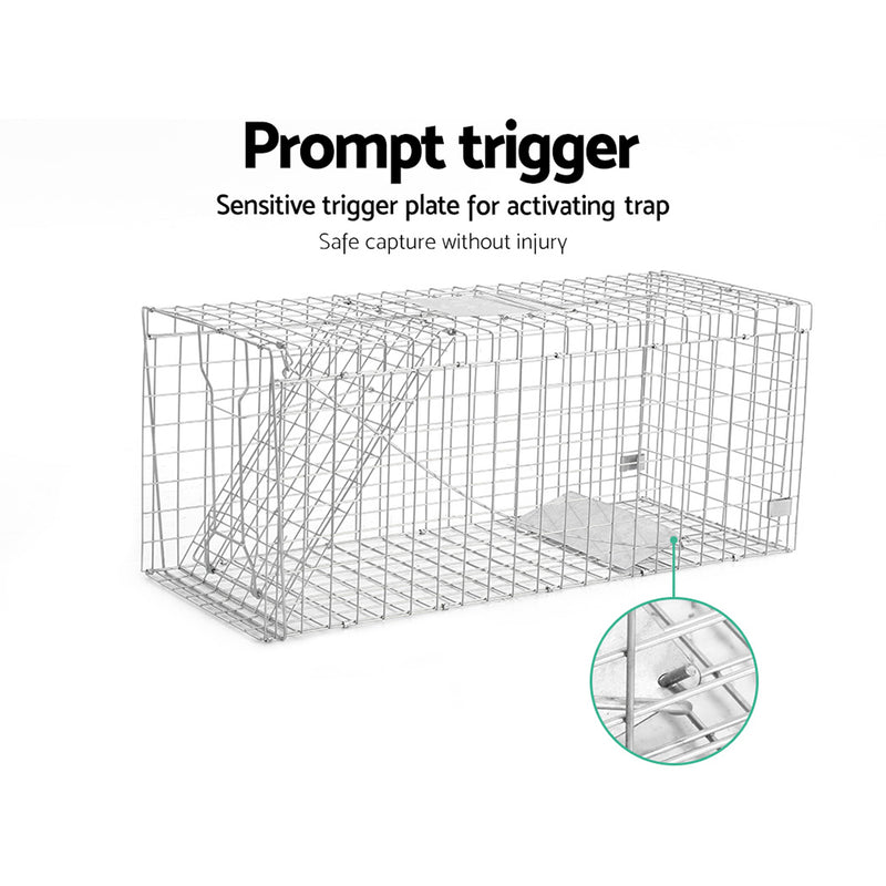 Humane Animal Trap Cage 150 x 50 x 53cm  - Silver - Sale Now
