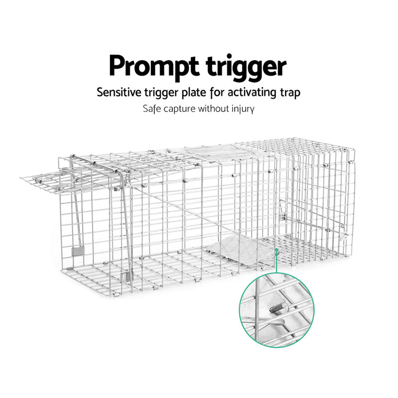 Humane Animal Trap Cage 66 x 23 x 25cm  - Silver - Sale Now