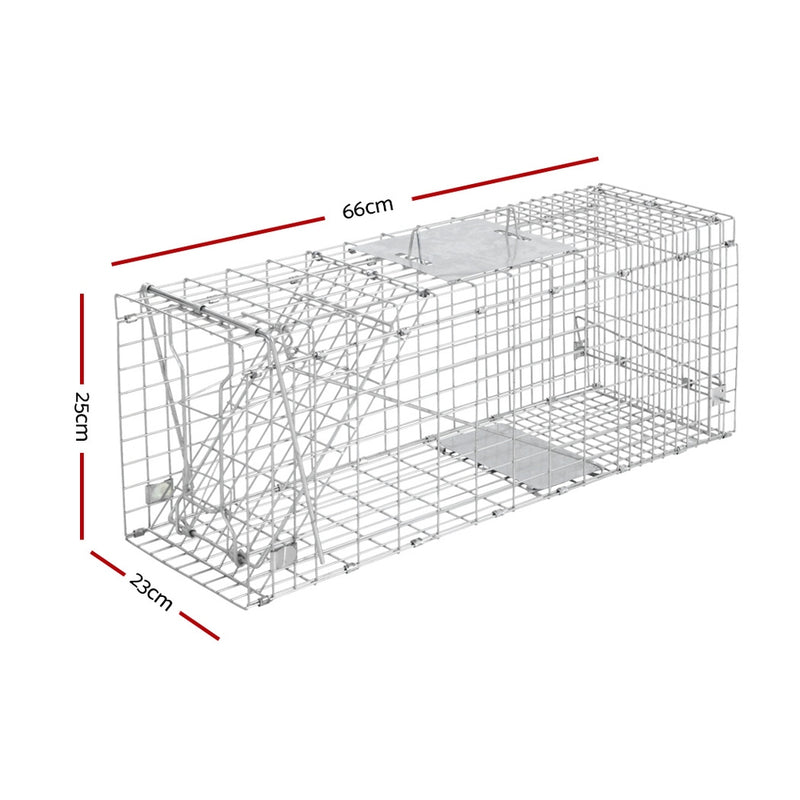 Set of 2 Humane Animal Trap Cage 66 x 23 x 25cm  - Silver - Sale Now