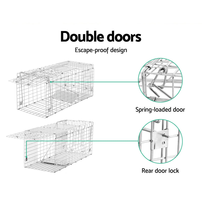 Set of 2 Humane Animal Trap Cage 66 x 23 x 25cm  - Silver - Sale Now