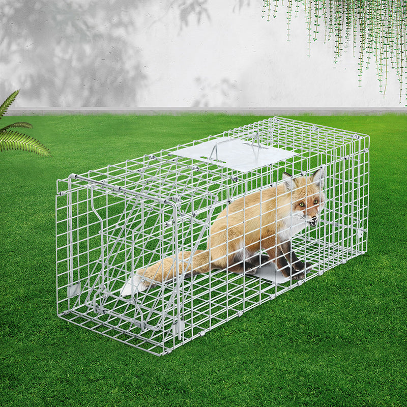 Humane Animal Trap Cage 94 x 34 x 36cm  - Silver - Sale Now
