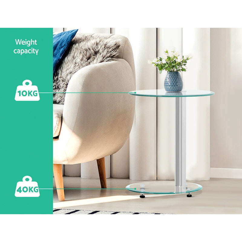 Artiss Side Coffee Table Bedside Furniture Oval Tempered Glass Top 2 Tier - Sale Now