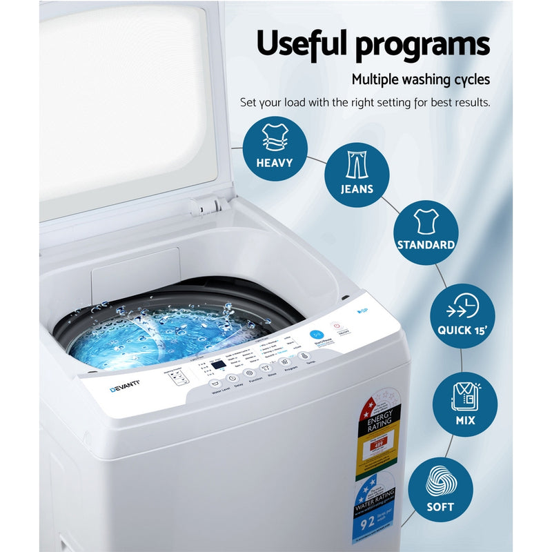 Devanti 7kg Top Load Washing Machine Quick Wash 24h Delay Start Automatic - Sale Now