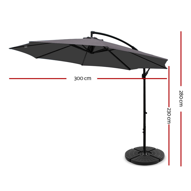 Instahut 3M Umbrella with 48x48cm Base Outdoor Umbrellas Cantilever Sun Beach Garden Patio Charcoal - Sale Now