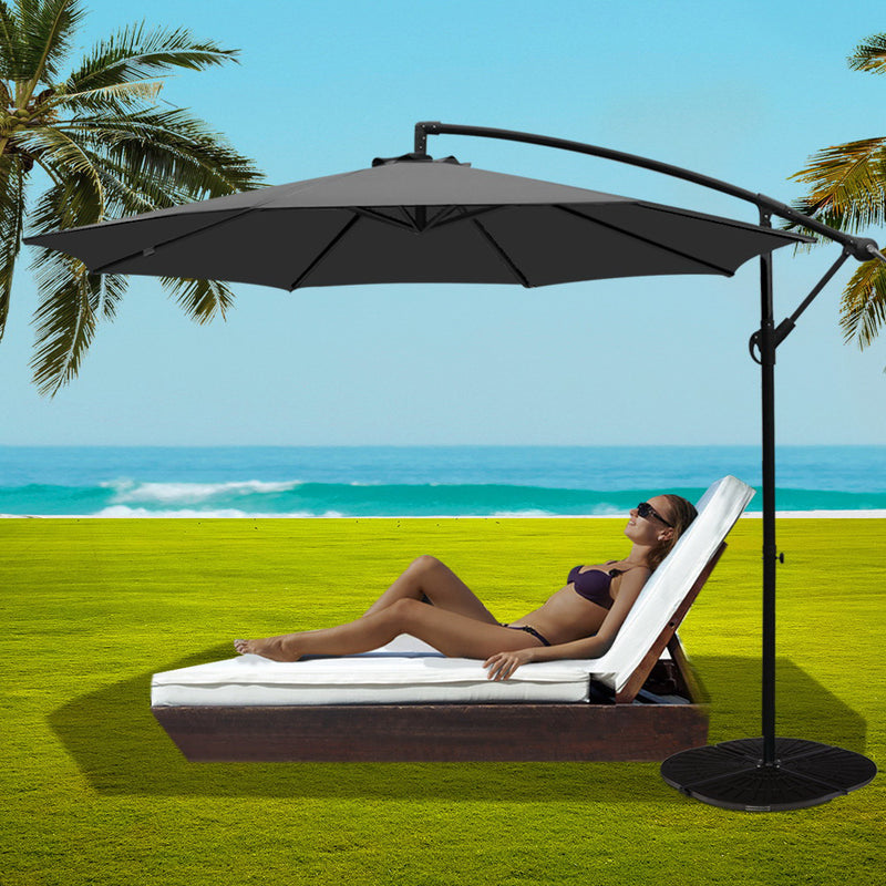 Instahut 3M Umbrella with 48x48cm Base Outdoor Umbrellas Cantilever Sun Beach Garden Patio Charcoal - Sale Now