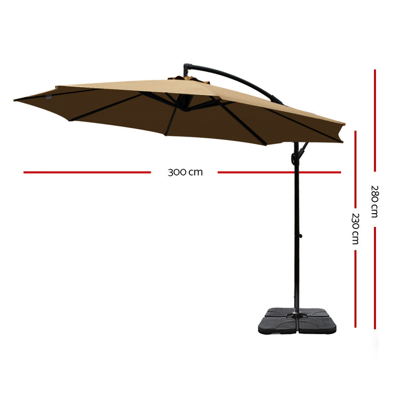 Instahut 3M Umbrella with 50x50cm Base Outdoor Umbrellas Cantilever Sun Stand UV Garden Beige - Sale Now