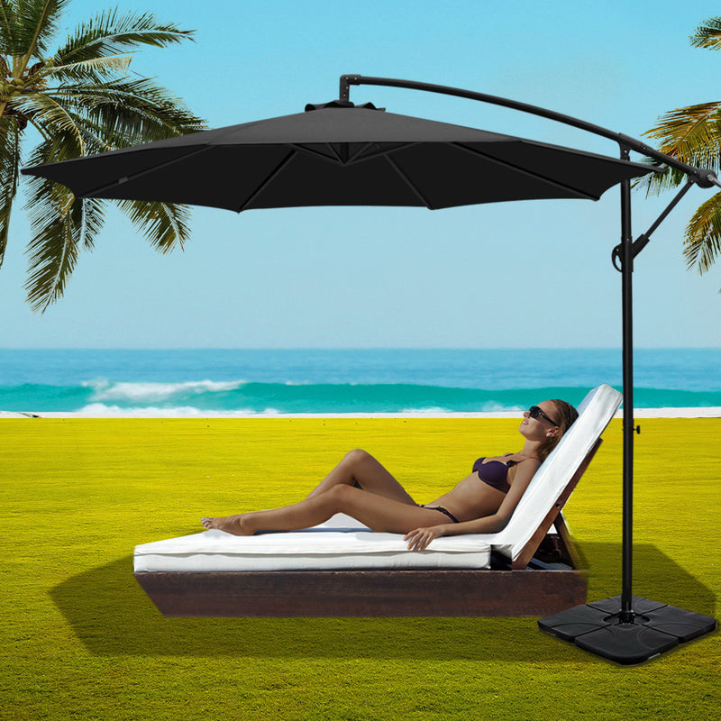 Instahut 3M Umbrella with 50x50cm Base Outdoor Umbrellas Cantilever Sun Stand UV Garden Black - Sale Now