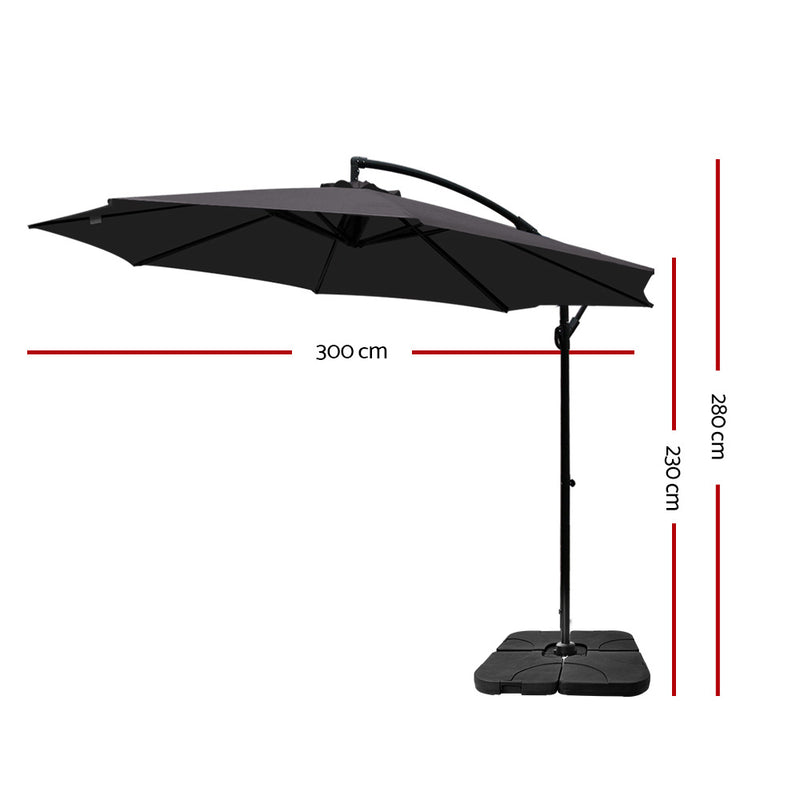 Instahut 3M Umbrella with 50x50cm Base Outdoor Umbrellas Cantilever Sun Stand UV Garden Charcoal - Sale Now