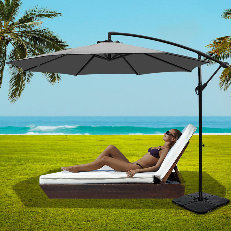 Instahut 3M Umbrella with 50x50cm Base Outdoor Umbrellas Cantilever Sun Stand UV Garden Grey - Sale Now