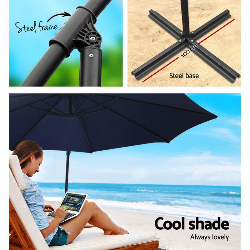 Instahut 3M Umbrella with 50x50cm Base Outdoor Umbrellas Cantilever Sun Stand UV Garden Navy - Sale Now