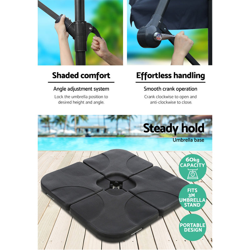 Instahut 3M Umbrella with 50x50cm Base Outdoor Umbrellas Cantilever Sun Stand UV Garden Navy - Sale Now