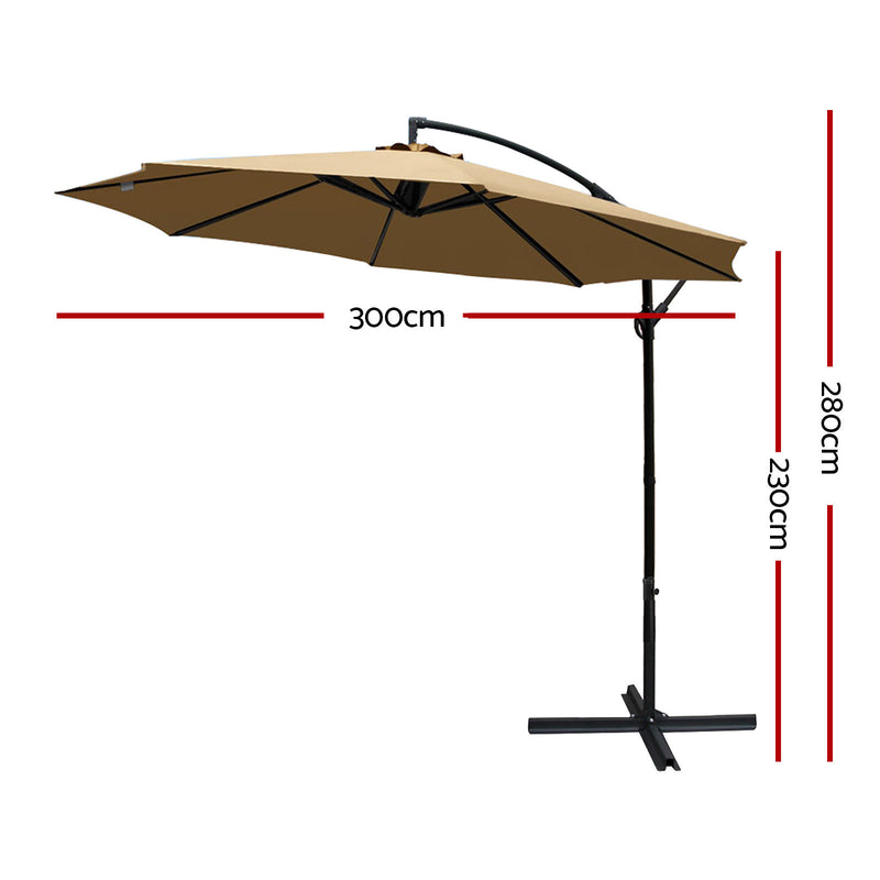 Instahut 3M Cantilevered Outdoor Umbrella - Beige - Sale Now