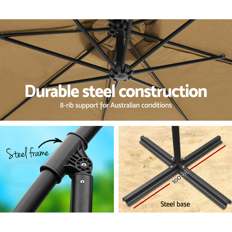 Instahut 3M Cantilevered Outdoor Umbrella - Beige - Sale Now