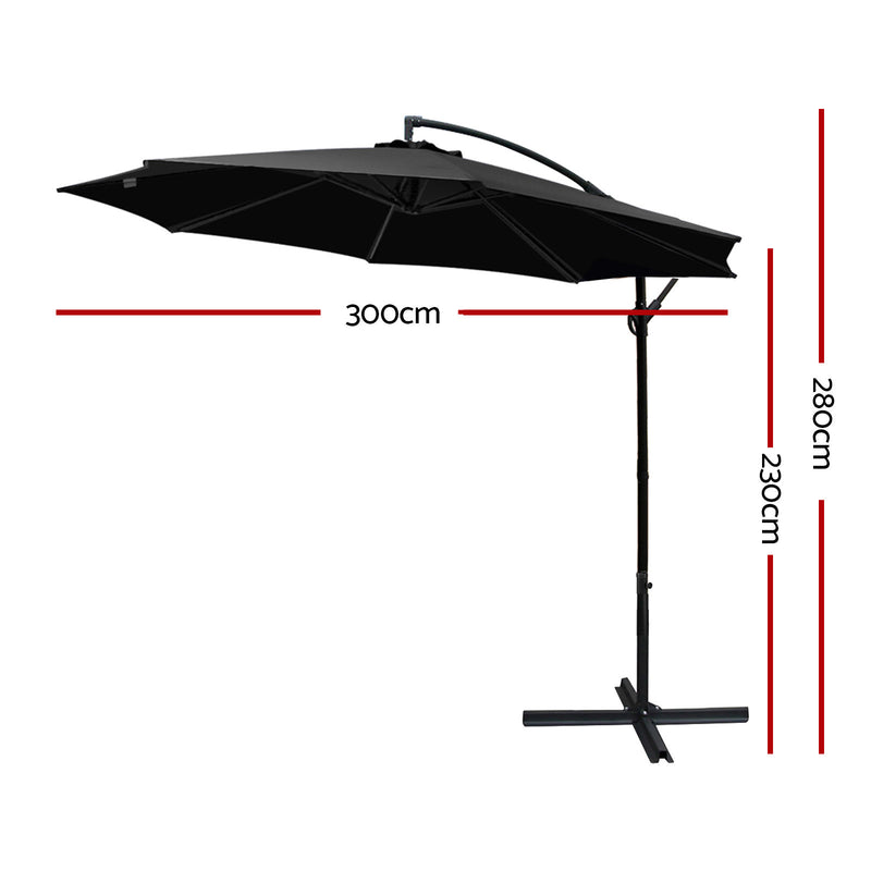 Instahut 3M Cantilevered Outdoor Umbrella - Black - Sale Now