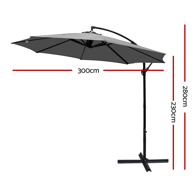 Instahut 3M Outdoor Furniture Garden Umbrella Charcoal - Sale Now