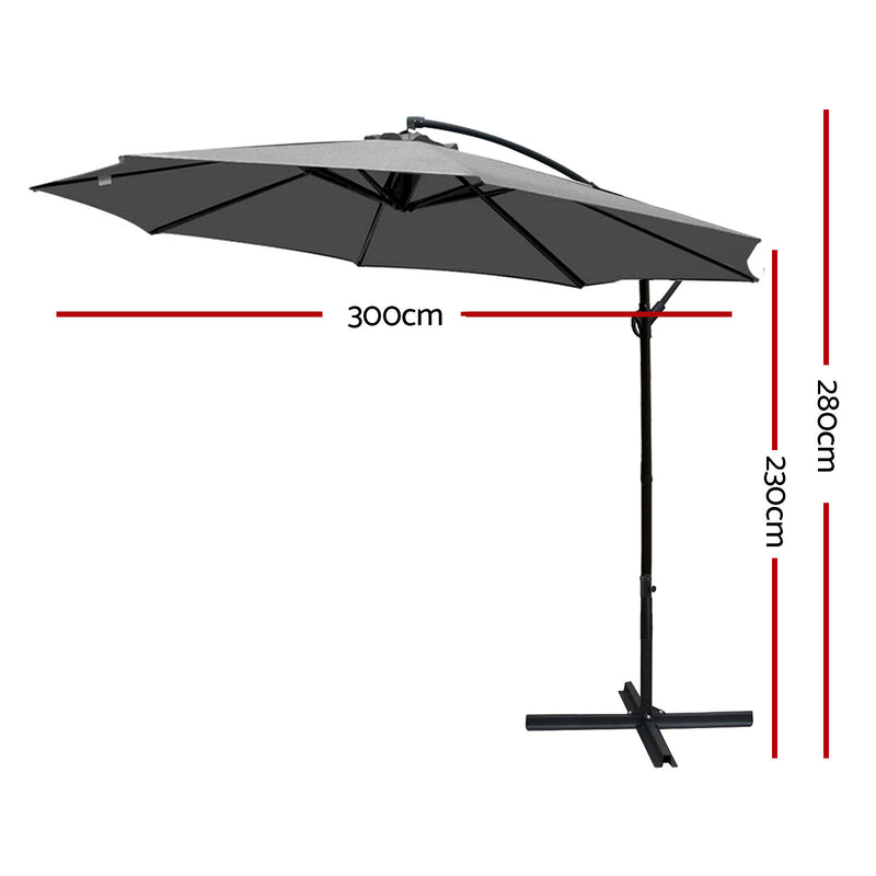 Instahut 3M Outdoor Furniture Garden Umbrella Grey - Sale Now