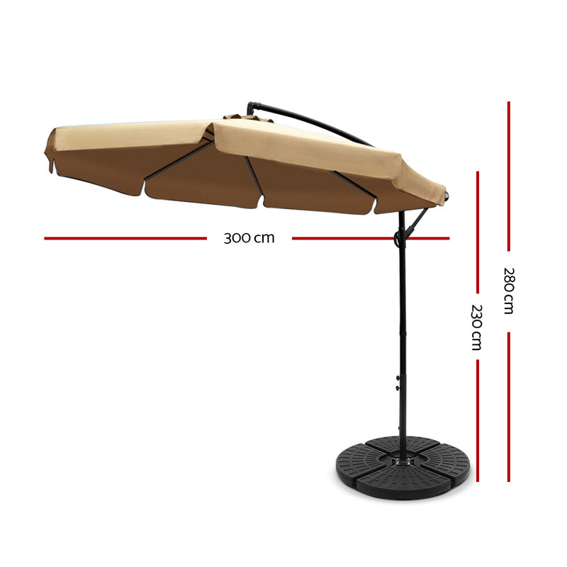 Instahut 3M Umbrella with 48x48cm Base Outdoor Umbrellas Cantilever Sun Beach UV Beige - Sale Now