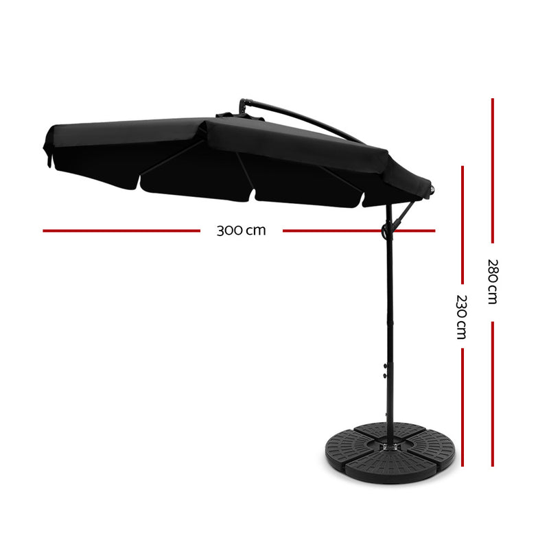 Instahut 3M Umbrella with 48x48cm Base Outdoor Umbrellas Cantilever Sun Beach UV Black - Sale Now