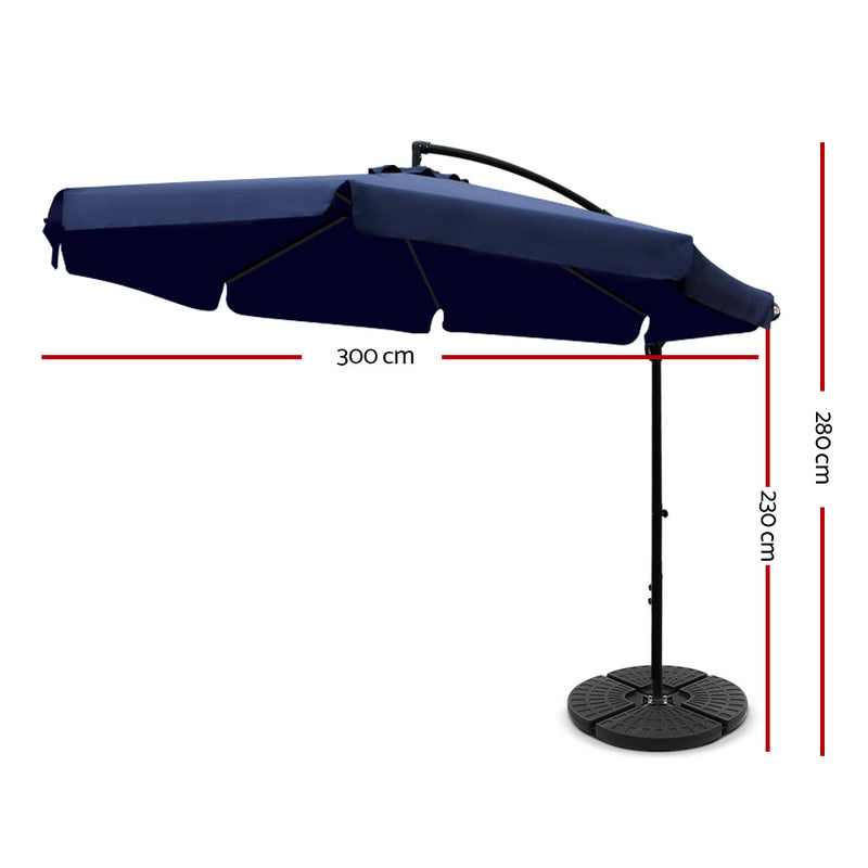 Instahut 3M Umbrella with 48x48cm Base Outdoor Umbrellas Cantilever Sun Beach UV Navy - Sale Now